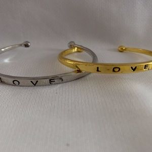 NWOT Silver Plated Love Bracelet, Stamped Cuff
